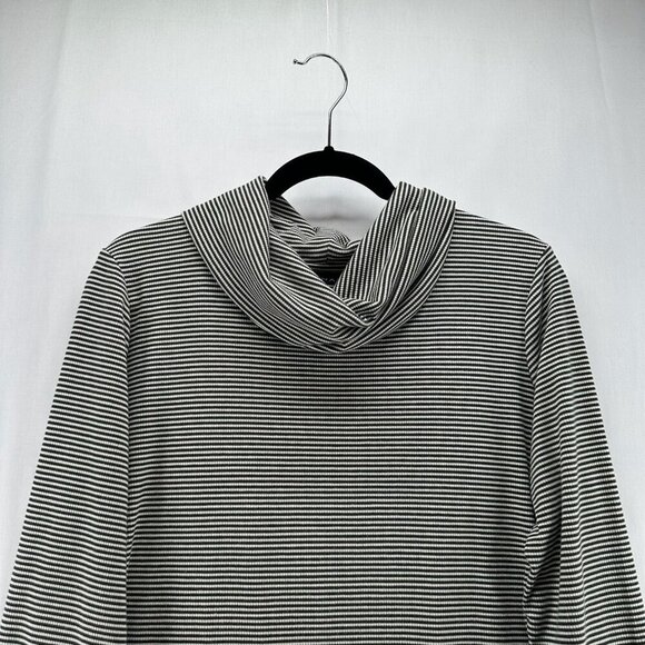 Tahari Top Size L Ribbed Striped Cowl Neck Long Sleeve Stretch Olive/ White - Picture 3 of 11